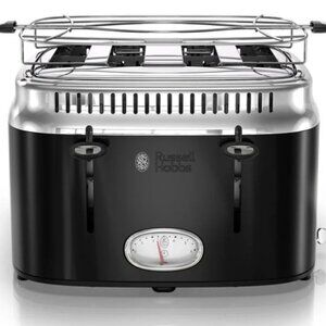 Russel Hobbs Retro Style 4-Slice Black Stainless Steel Toaster w/Built-In Timer